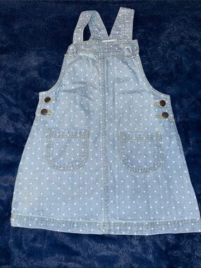 3-4T Max Studio kids Girls Light Blue Polka Dot Denim Pinafore Skirt